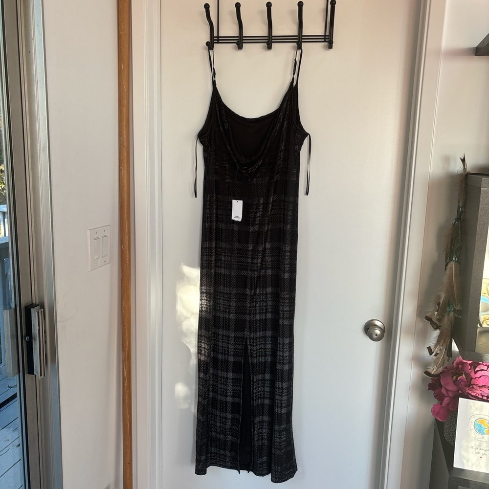 Maxi black velvet dress with cowl back